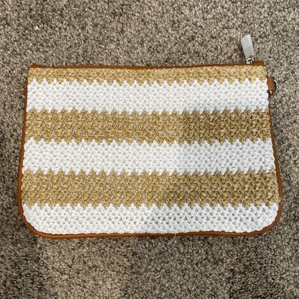 Tan and White Striped Beach Bag with Wallet Insert